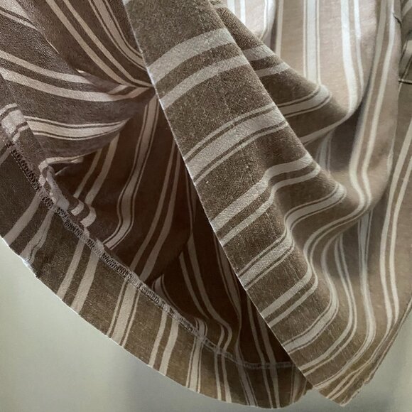 Handmade Plus Size Cotton Linen Patch Pockets Neutrals Brown Stripes Dress - Picture 13 of 15
